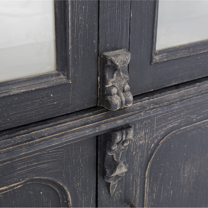 Vitrinenschrank Van — Massivpinie, antikschwarz, H 235 cm